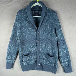 American Eagle Mens L Long Sleeve Half Button Down Sweater Cardigan Blue Green